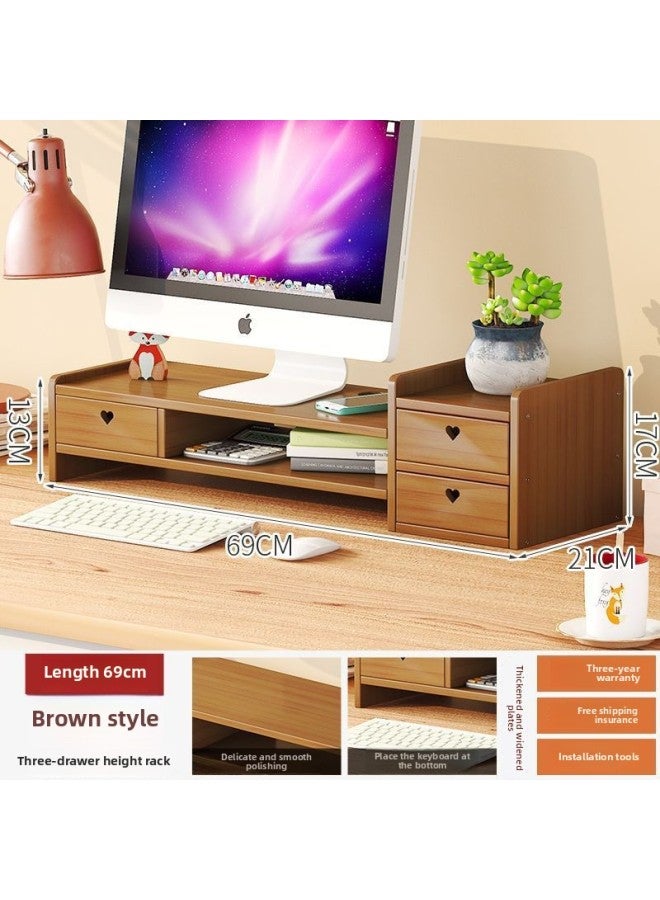 Desktop Monitor Elevated Bracket Bracket Raised Base Desktop Desktop Storage Shelf Desk Storage Rack-Color:69CM Love Style Three Drawers