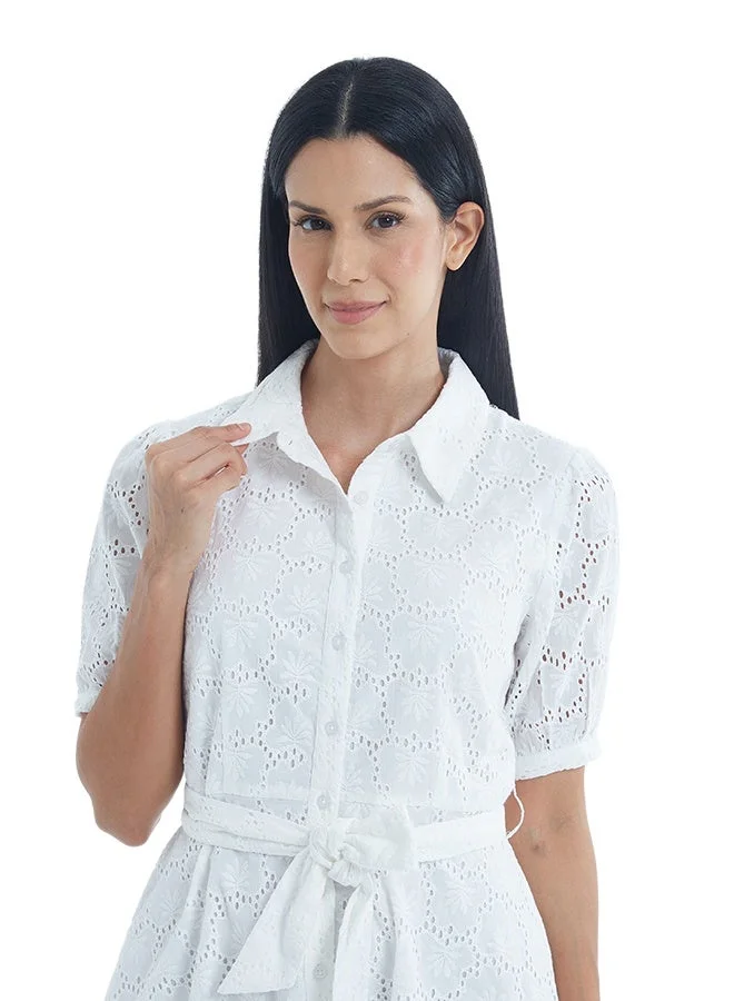 Asharae  Women's Short Sleeve Button Down Dress With Belt Cotton Comfortable Material, Casual Fashion Wear, Daily Wear Outfit, Special Occasion Outfit, Trendy & Chic Apparel for Women | Best Price UAE
