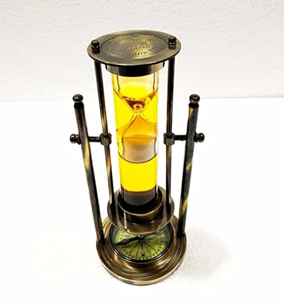 Light handicrafts Antique Nautical Brass 9 Yellow Liquid Sand Timer Ship Maritime Hourglass Compass Gift Item - Image 1