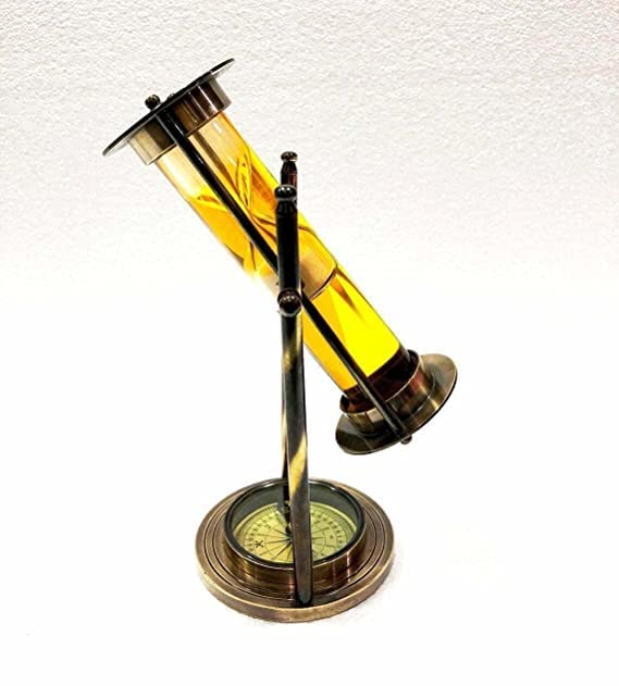Light handicrafts Antique Nautical Brass 9 Yellow Liquid Sand Timer Ship Maritime Hourglass Compass Gift Item - Image 2