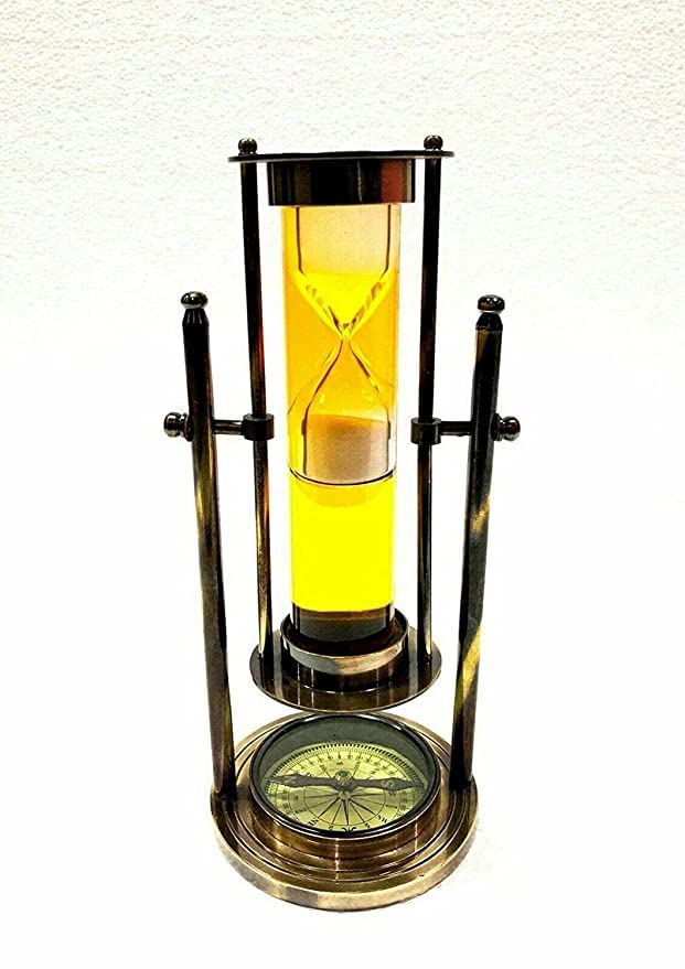 Light handicrafts Antique Nautical Brass 9 Yellow Liquid Sand Timer Ship Maritime Hourglass Compass Gift Item - Image 3