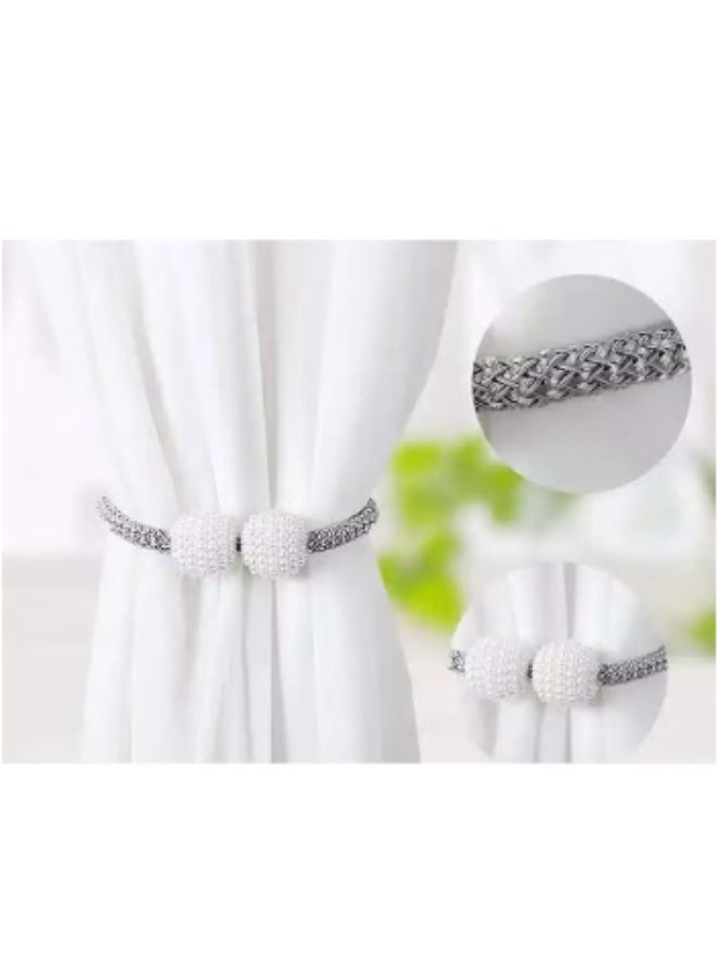 2 Pack Magnetic Curtain Tiebacks Convenient Drape Tie Backs,Pearl Decorative Rope Holdback Holder for Small, Thin or Sheer Window Drapries - Image 1