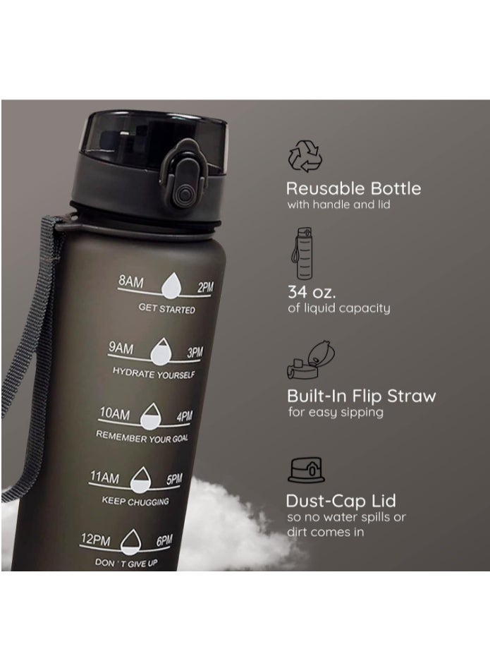 Mayim 32 oz Water Bottles with Times to Drink and Straw, Motivational Water Bottle with Time Marker, Leakproof & BPA Free, Drinking Sports Water Bottle for Fitness, Gym & Outdoor (Black) - Image 4