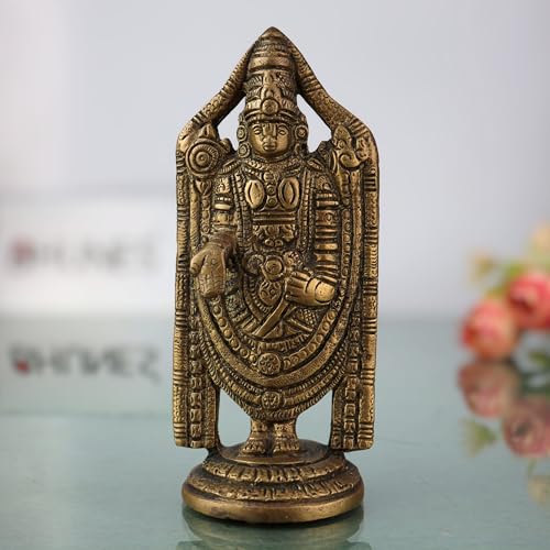 Bhunes Brass Venkateshwara Idol | Lord Thirupathi Statue | Lord Balaji Idols | Tirupati Idol God Statue Showpiece | Venkateshwara Thirupathi Balaji Statue | Murti,Gold, 5 Inch, 1 Piece - Image 1