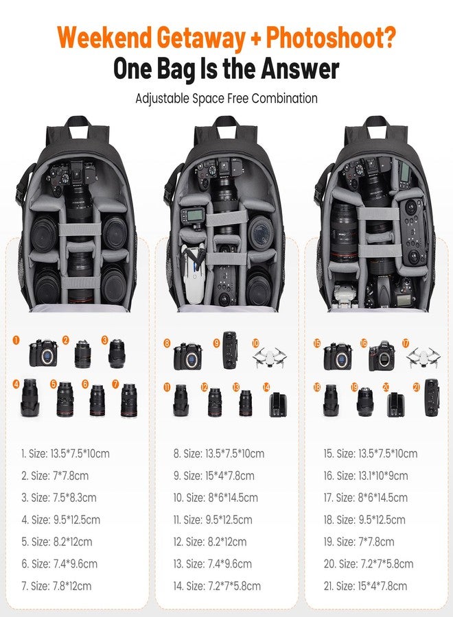 Cwatcun Camera Backpack Bag Professional for SLR DSLR Mirrorless Camera Waterproof Camera Case Compatible with Sony Canon Nikon Camera and Lens Tripod Accessories (Ⅱ Small Black) - Image 3