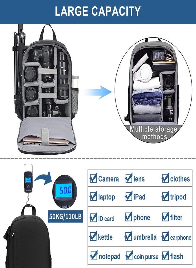 Cwatcun Camera Backpack Bag Professional for SLR DSLR Mirrorless Camera Waterproof Camera Case Compatible with Sony Canon Nikon Camera and Lens Tripod Accessories (Ⅱ Small Black) - Image 4