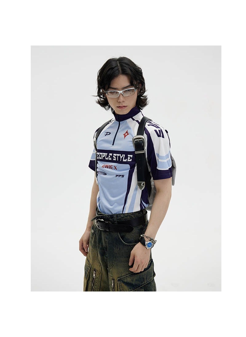 Generic - Color-Block Cycling Tee Contrast Elastic Fit blue - Image 1