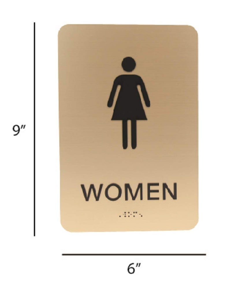 SBlabels Non-Accessible/Wheelchair Men & Women ADA Restroom (Bathroom) Sign Set w/Braille - Gold - Image 2