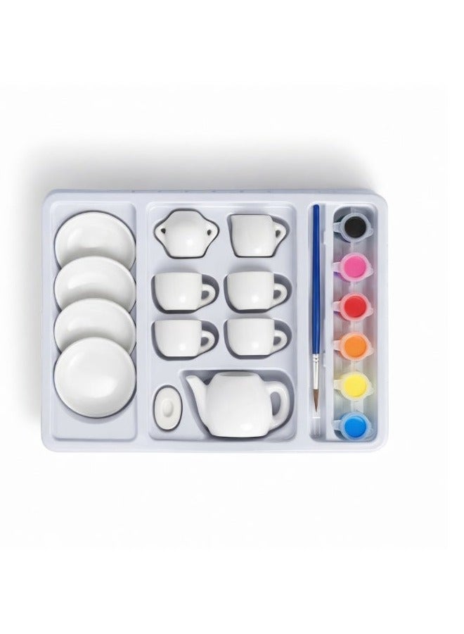 Complex Kids DIY Tea Set Painting Kit – Creative Coloring Set with Paints & Brush - Image 2