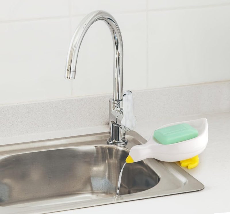 KWER Duck-Shape Self Draining Soap Dish Holder, Easy Clean Soap Dish for Shower with Suction Cup Creative soap Box, for Bathroom, Kitchen, Bathtub, Wash basins (White,Plastic, Pack of 2) - Image 5