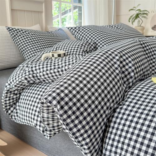 Mucalis Black White Gingham Duvet Cover King 100% Washed Cotton Black Plaid Checkered Duvet Cover Set Vintage 3 Piece Grid Bedding Set with Zipper Closure 4 Corner Ties,Durable,Easy Care - Image 1