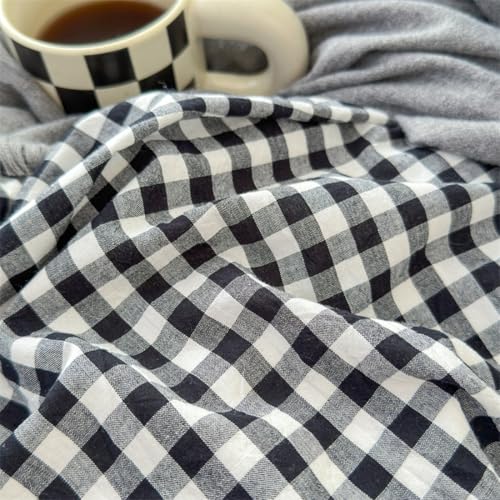 Mucalis Black White Gingham Duvet Cover King 100% Washed Cotton Black Plaid Checkered Duvet Cover Set Vintage 3 Piece Grid Bedding Set with Zipper Closure 4 Corner Ties,Durable,Easy Care - Image 5