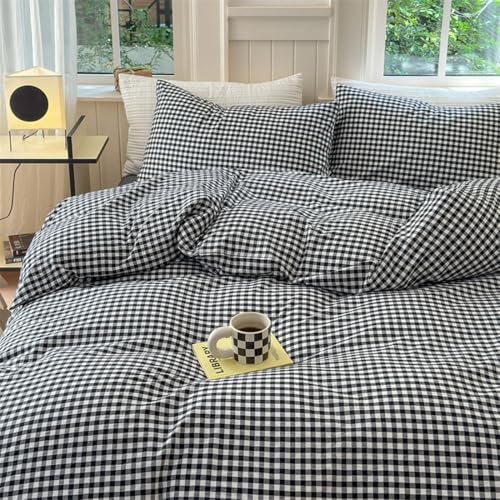 Mucalis Black White Gingham Duvet Cover King 100% Washed Cotton Black Plaid Checkered Duvet Cover Set Vintage 3 Piece Grid Bedding Set with Zipper Closure 4 Corner Ties,Durable,Easy Care - Image 4