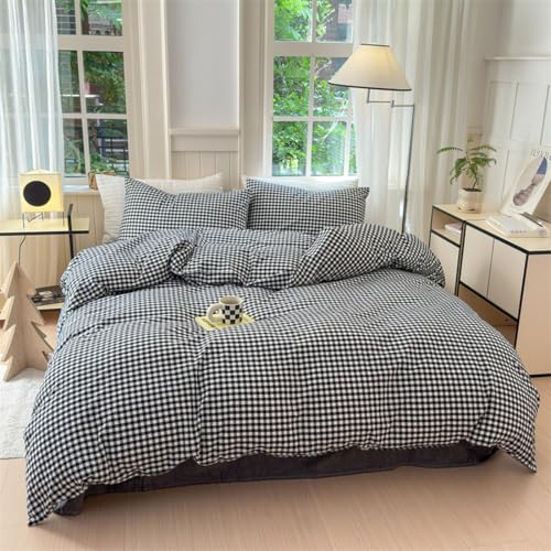 Mucalis Black White Gingham Duvet Cover King 100% Washed Cotton Black Plaid Checkered Duvet Cover Set Vintage 3 Piece Grid Bedding Set with Zipper Closure 4 Corner Ties,Durable,Easy Care - Image 3