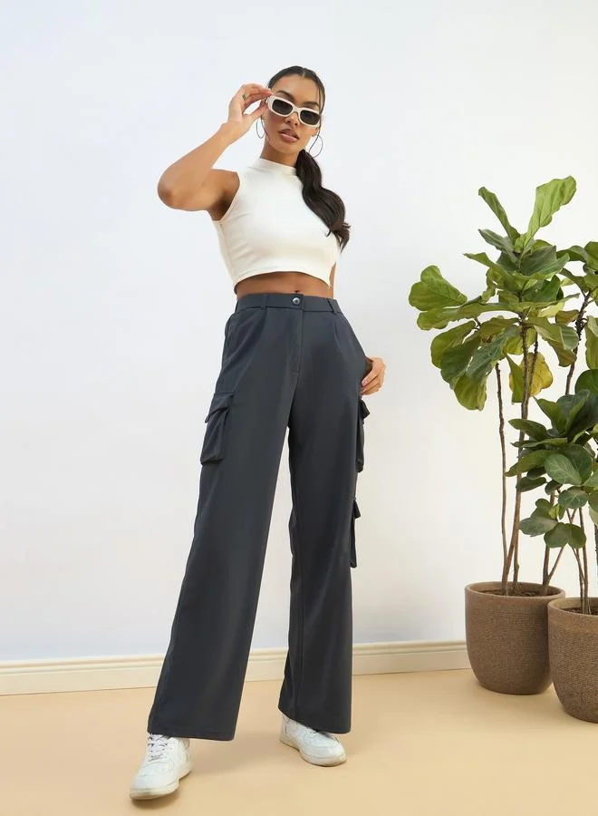 SASSAFRAS Sassafras Women Navy Comfort Fit Korean Cargo Pants