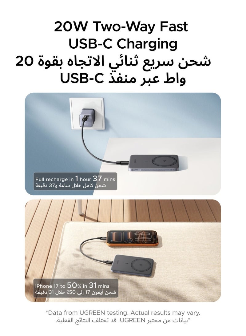 Ugreen Ultra-Slim Qi2 15W Magsafe Power Bank 5000mAh,  Wireless Charging, PD 20W Fast Charging Battery Pack, Non-Overheating, Strong Magnetic for iPhone 17/16/15/14, Magflow Air Series, Grey 5000mAh - Image 5