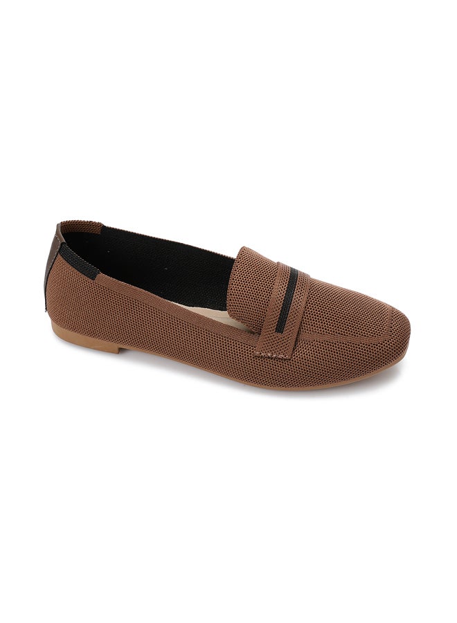 DejaVu Slip On Semi Square Toe Shape Dark Coffee Flat Shoes - Image 5