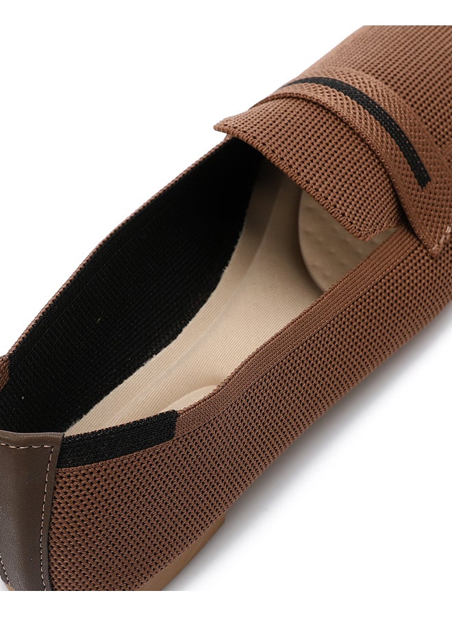 DejaVu Slip On Semi Square Toe Shape Dark Coffee Flat Shoes - Image 4