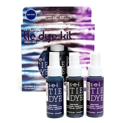 SEI S.E.I. Shibori Tie Dye Kit 3 Pack: Pre-Mixed Spray Tie Dye Kit, Easy-to-Use, Non-Toxic Fabric Dye in Indigo, Purple, and Black, Shake and Spray - Image 1