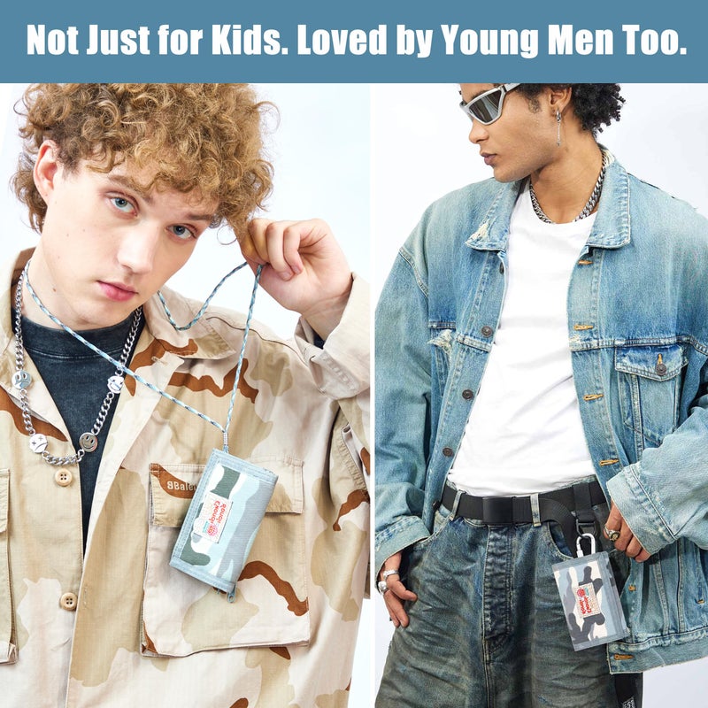 RE ROUGH ENOUGH Rough Enough Kids Wallet for Boys Teen with Neck Lanyard Keychain Blue Camo Canvas - Image 3