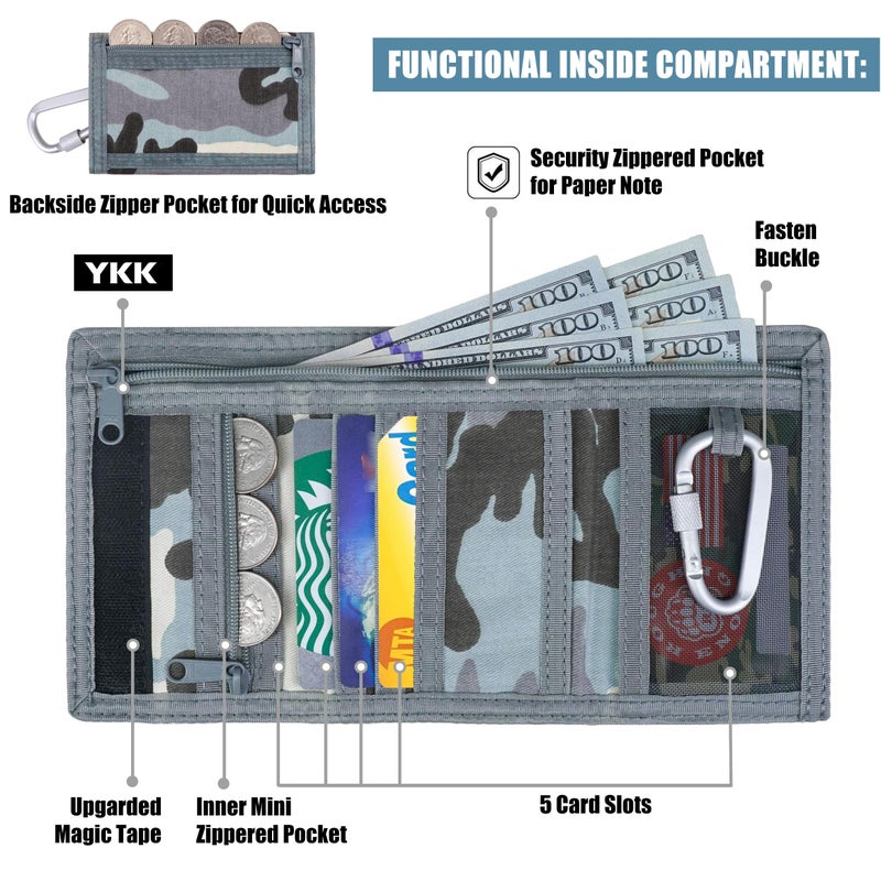 RE ROUGH ENOUGH Rough Enough Kids Wallet for Boys Teen with Neck Lanyard Keychain Blue Camo Canvas - Image 5