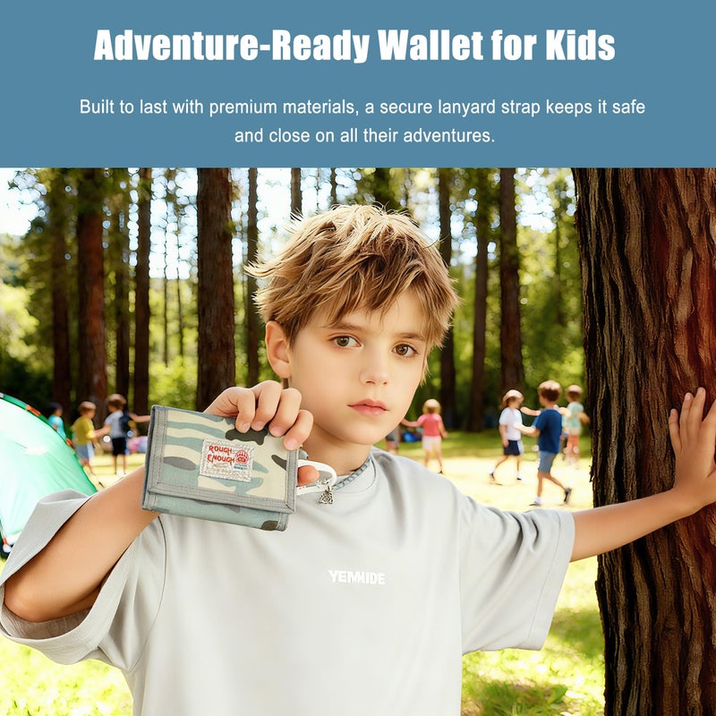 RE ROUGH ENOUGH Rough Enough Kids Wallet for Boys Teen with Neck Lanyard Keychain Blue Camo Canvas - Image 2