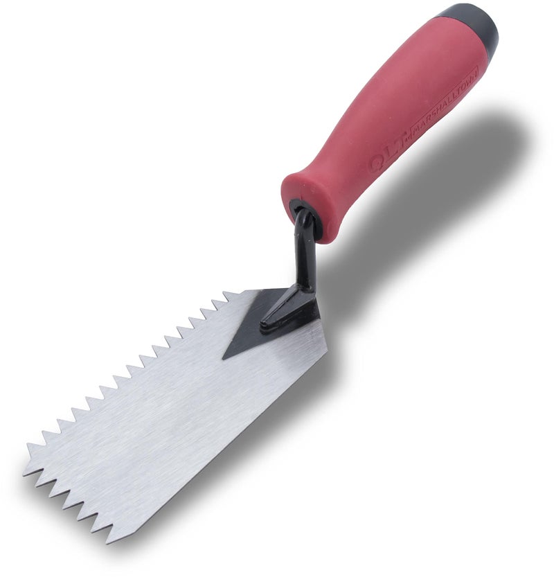 MARSHALLTOWN QLT V Notched Margin Trowel, Flooring and Tiling, Soft Grip Handle, 5 x 2 Inch, MT79 - Image 1