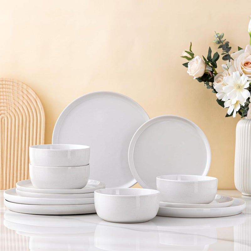 AmorArc Dinnerware Sets for 4 12 Pieces Ceramic Plates and Bowls Set Handcrafted Stoneware Plates Sets Dishwasher  Microwave Safe Dishes - Image 1