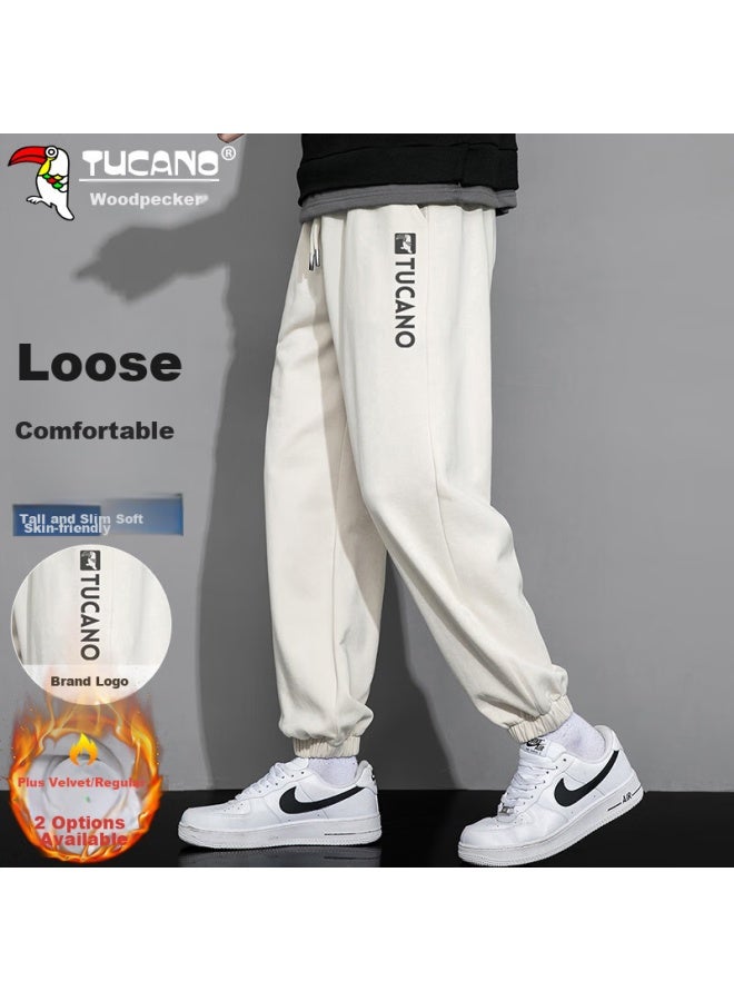 Tucano Tucano Casual Pants For Men, Spring And Summer Korean Style Trousers, Loose-fitting Sports Trendy Sweatpants With Elastic Cuffs, Apricot Color, Size L - Image 1