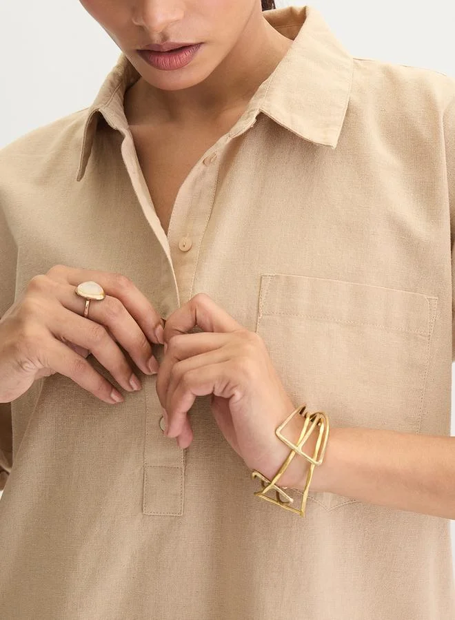 Femmella  Beige Cotton Linen Button Detail Tunic for Women | Best Price UAE