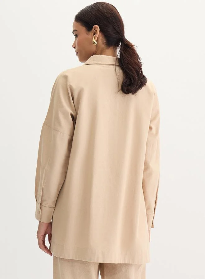 Femmella  Beige Cotton Linen Button Detail Tunic for Women | Best Price UAE