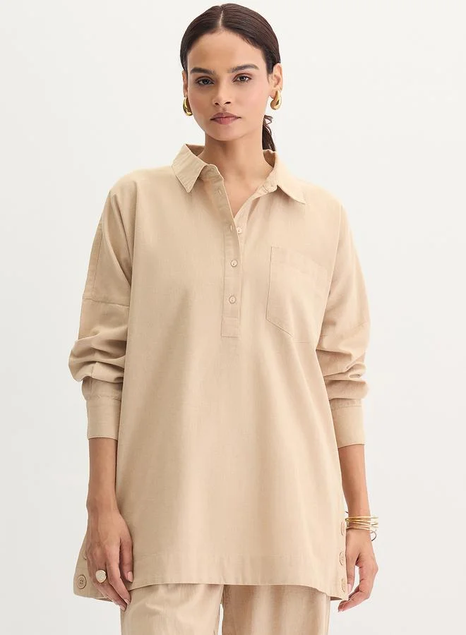 فيميلا تونيك بأزرار من قماش قطني وكتان