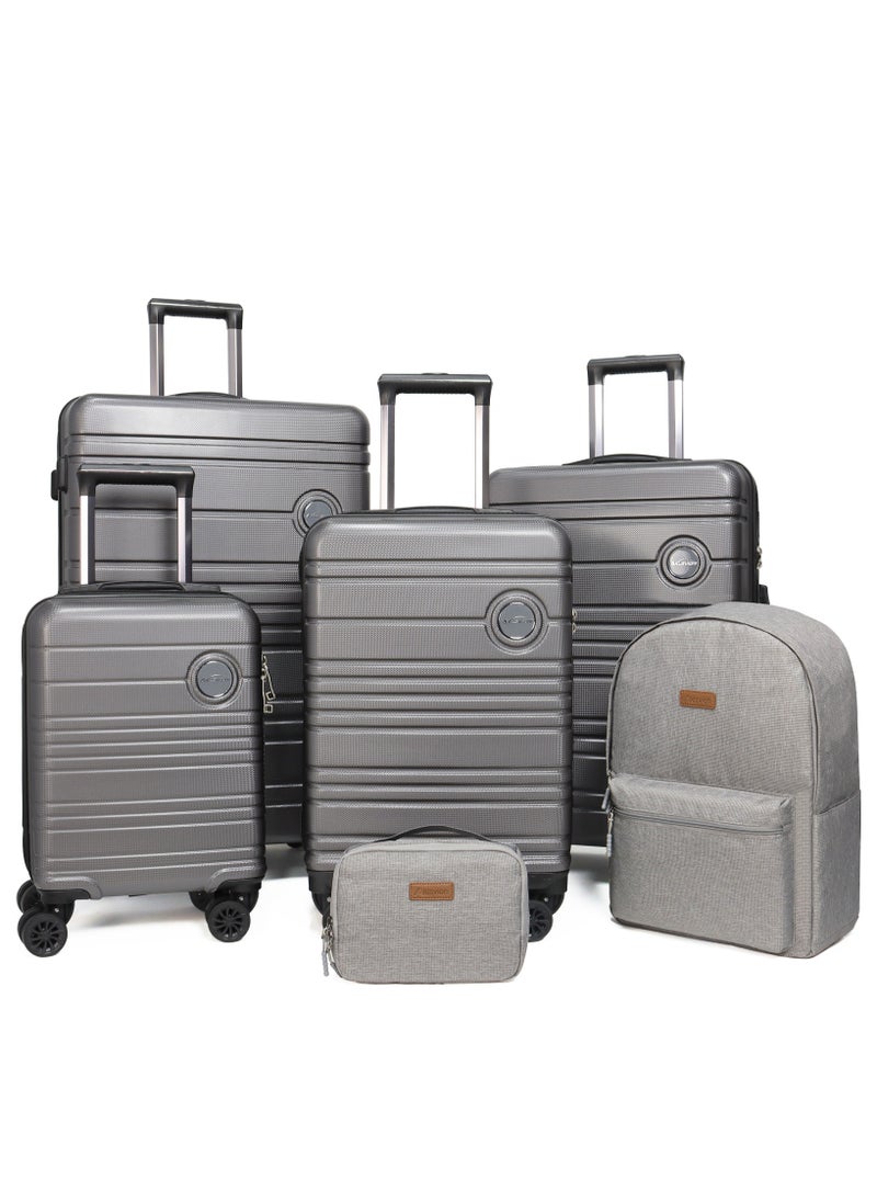 Aklsvion Hard Case Trolley Luggage Set Of 4 For Unisex ABS Lightweight 4 Double Wheeled Suitcase With Built In TSA Type Lock Grey