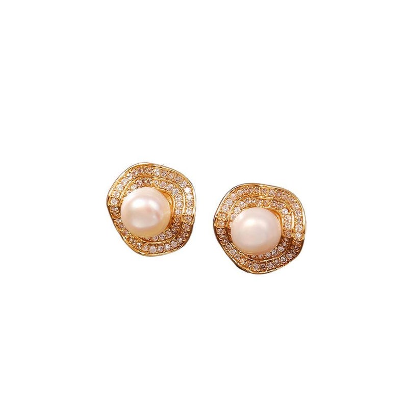 Lightweight Rhinestone Detail Pearl Earrings with Huggie Profile in Silver for Daily Wear and Elegant Styling - Image 4