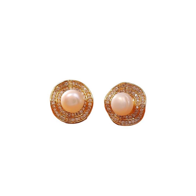 Lightweight Rhinestone Detail Pearl Earrings with Huggie Profile in Silver for Daily Wear and Elegant Styling - Image 2