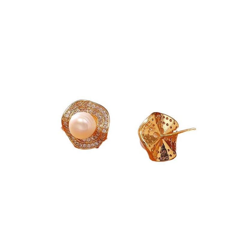 Lightweight Rhinestone Detail Pearl Earrings with Huggie Profile in Silver for Daily Wear and Elegant Styling - Image 5
