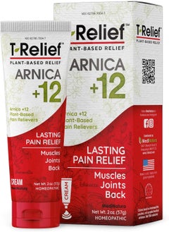 MediNatura T-Relief Arnica +12 Cream Natural Relieving Actives for Back Pain Joint Soreness Muscle Aches & Stiffness Whole Body Fast-Acting Relief for Women & Men - 2 oz 