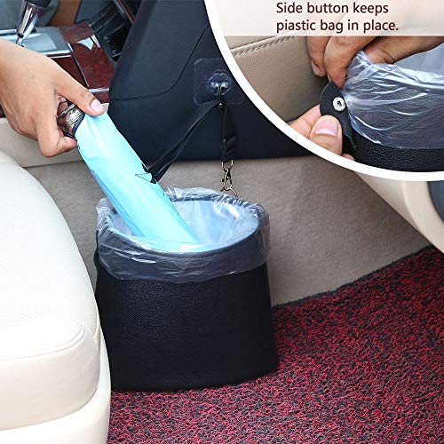 HerMia Hanging Car Trash Can Bin, Garbage Can PU Leather, Waterproof Litter Auto Trash Can for Travelling, Outdoor, and Vehicle (Black) - Image 3