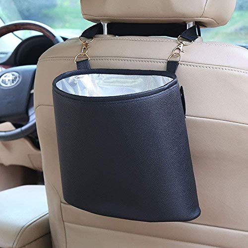 HerMia Hanging Car Trash Can Bin, Garbage Can PU Leather, Waterproof Litter Auto Trash Can for Travelling, Outdoor, and Vehicle (Black) - Image 1