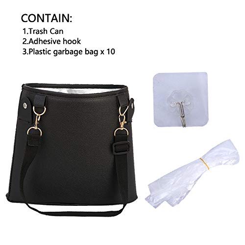HerMia Hanging Car Trash Can Bin, Garbage Can PU Leather, Waterproof Litter Auto Trash Can for Travelling, Outdoor, and Vehicle (Black) - Image 2