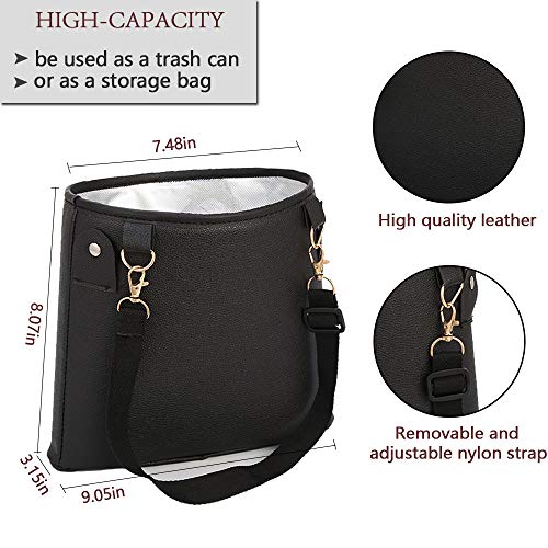 HerMia Hanging Car Trash Can Bin, Garbage Can PU Leather, Waterproof Litter Auto Trash Can for Travelling, Outdoor, and Vehicle (Black) - Image 4