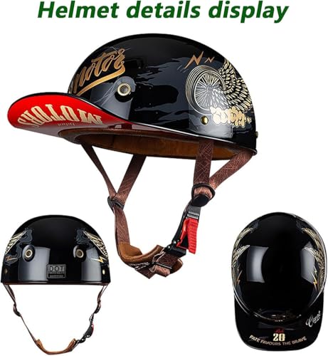 CHPINGN Baseball Motorcycle Helmet for Bike Cruiser Chopper Moped Scooter Open Face Helmet for Adult Women Men DOT Approved - Image 2