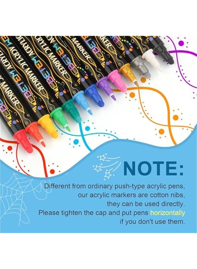 اقلام تلوين اكريليك براس مزدوج 24 لون من بيتيم، اقلام طلاء اكريليك فاخرة للخشب والقماش والحجر والطلاء الصخري والزجاج والاسطح الخزفية، لوازم فنية للحرف اليدوية - Image 2