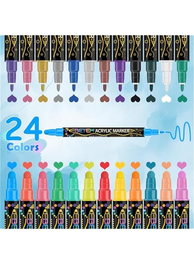 اقلام تلوين اكريليك براس مزدوج 24 لون من بيتيم، اقلام طلاء اكريليك فاخرة للخشب والقماش والحجر والطلاء الصخري والزجاج والاسطح الخزفية، لوازم فنية للحرف اليدوية - Image 4