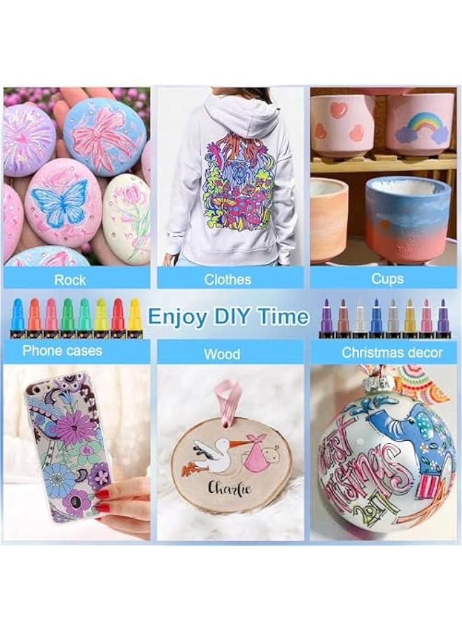 اقلام تلوين اكريليك براس مزدوج 24 لون من بيتيم، اقلام طلاء اكريليك فاخرة للخشب والقماش والحجر والطلاء الصخري والزجاج والاسطح الخزفية، لوازم فنية للحرف اليدوية - Image 5