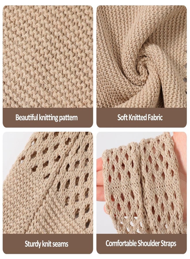 Premillow Crochet Beach Tote Bags, Stylish Mesh Beach Bags Shoulder Bag for Women, Cute Summer Vacation Boho Tote Bag, Khaki, 15x7x22.8in - Image 4