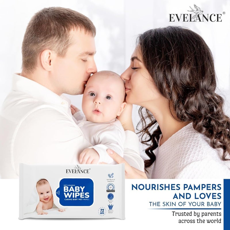 EVELANCE Soft Cleansing Baby Wipes with Lid | 72 Wipes x 6-432 Wipes | Extra Thick & Moist Wet Wipes for Baby's | Prevents Rashes & Redness with Goodness of Aloe Vera Vitamin E | pH Balanced - Image 3
