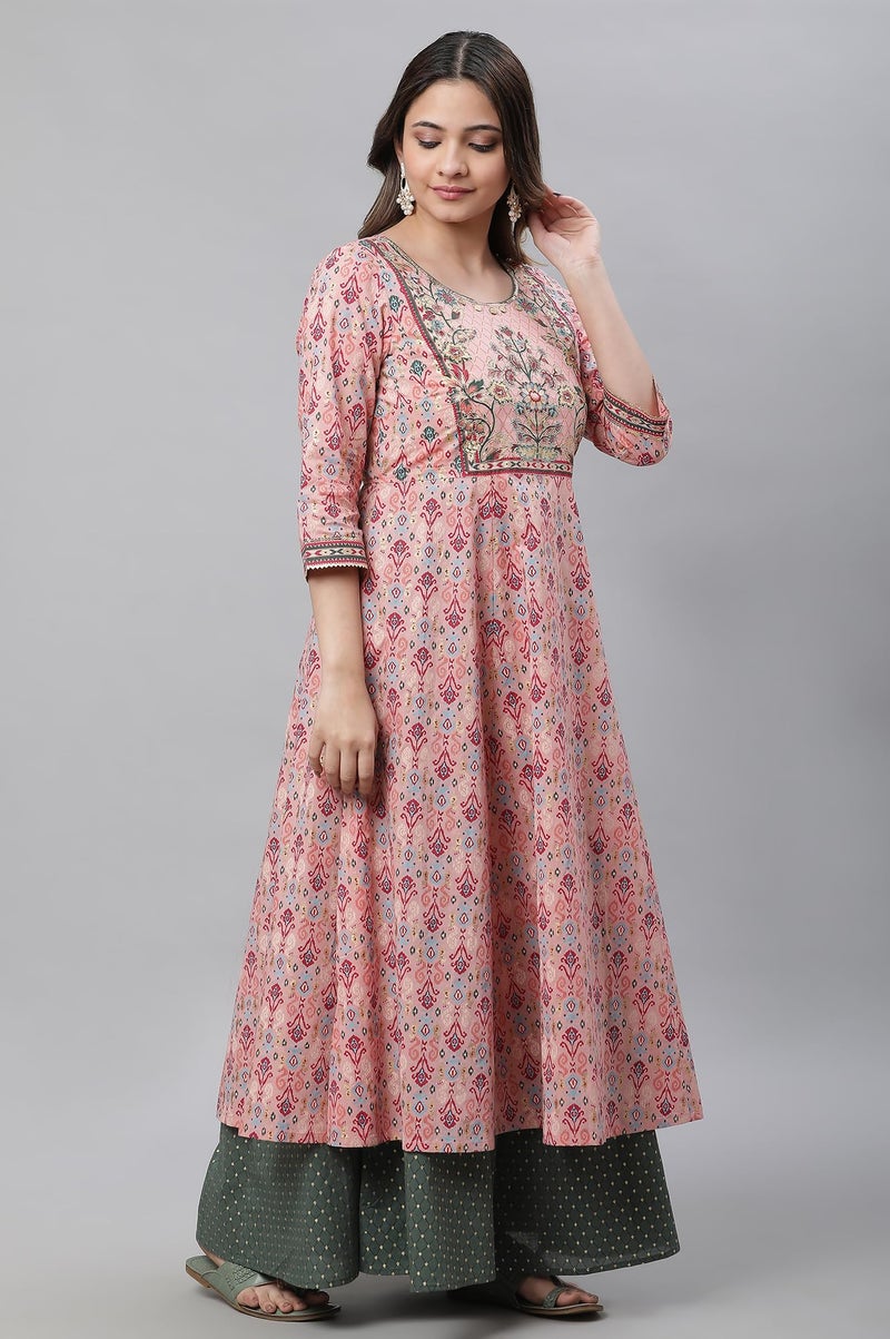 Aurelia Pink Foil Cotton Anarkali Kurta for Women - Image 4