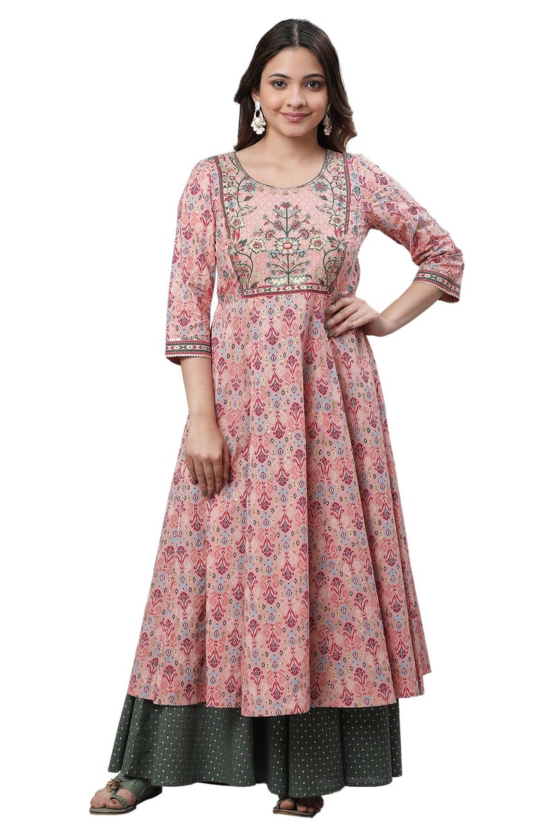 Aurelia Pink Foil Cotton Anarkali Kurta for Women - Image 1