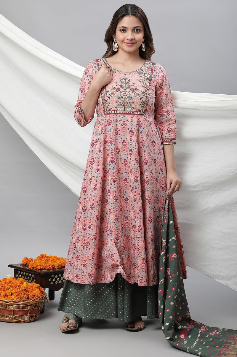 Aurelia Pink Foil Cotton Anarkali Kurta for Women - Image 5